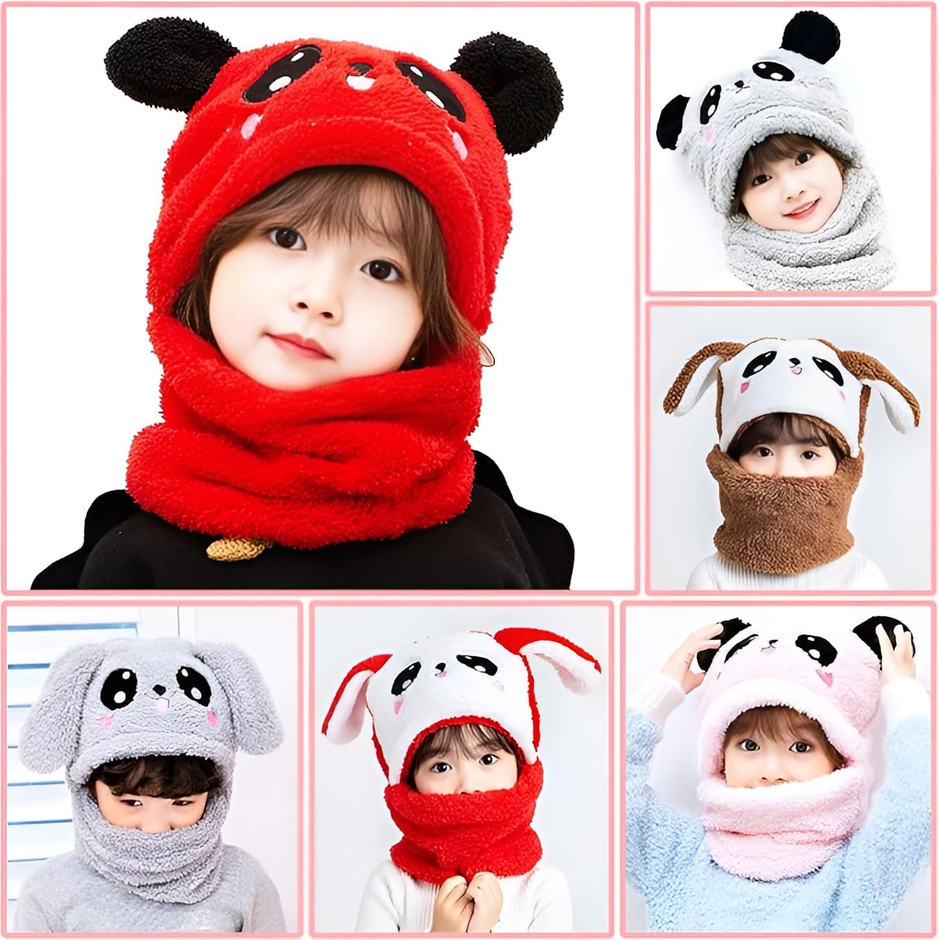 RECLUSE Kids Brown Panda Fleece Hood Scarf | Soft Thermal Winter Cap With Neck Warmer | Cute Cartoon Animal Hoodie, Snow Protection Balaclava, Warm Woolen Cap For Toodlers, Kids, Boys Girls 4