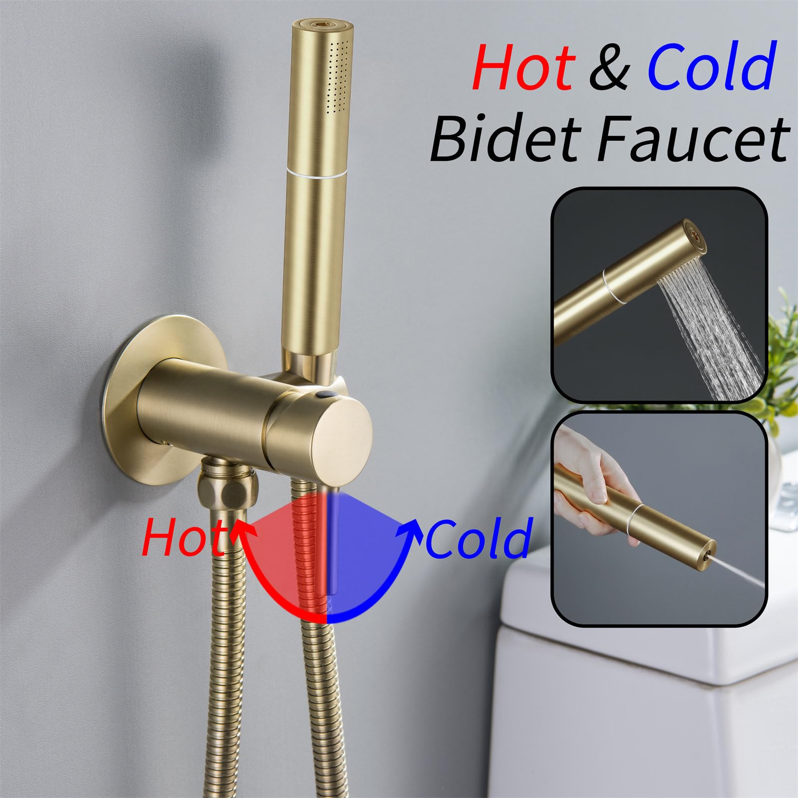 Billg Alcachofa de Ducha con 2 Modos Regulables, Ducha de Mano Ahorro de Agua Alta Presión, Cabezal de Ducha con Manguera de 1,2 m y Soporte, Duchas de Baño Alcachofa, Ajuste Universal, Latón