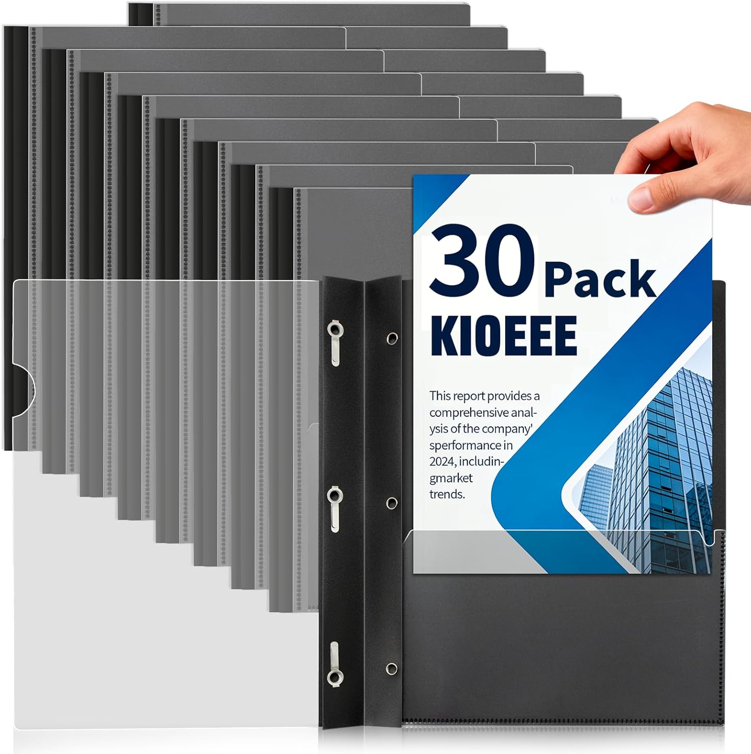 Plastic Clear Front Report Covers with 3 Prongs Portfolio Folder for 8.5x11 Letter Size Paper, Presentation Document Report Cover for School Office Business (30 Pack)