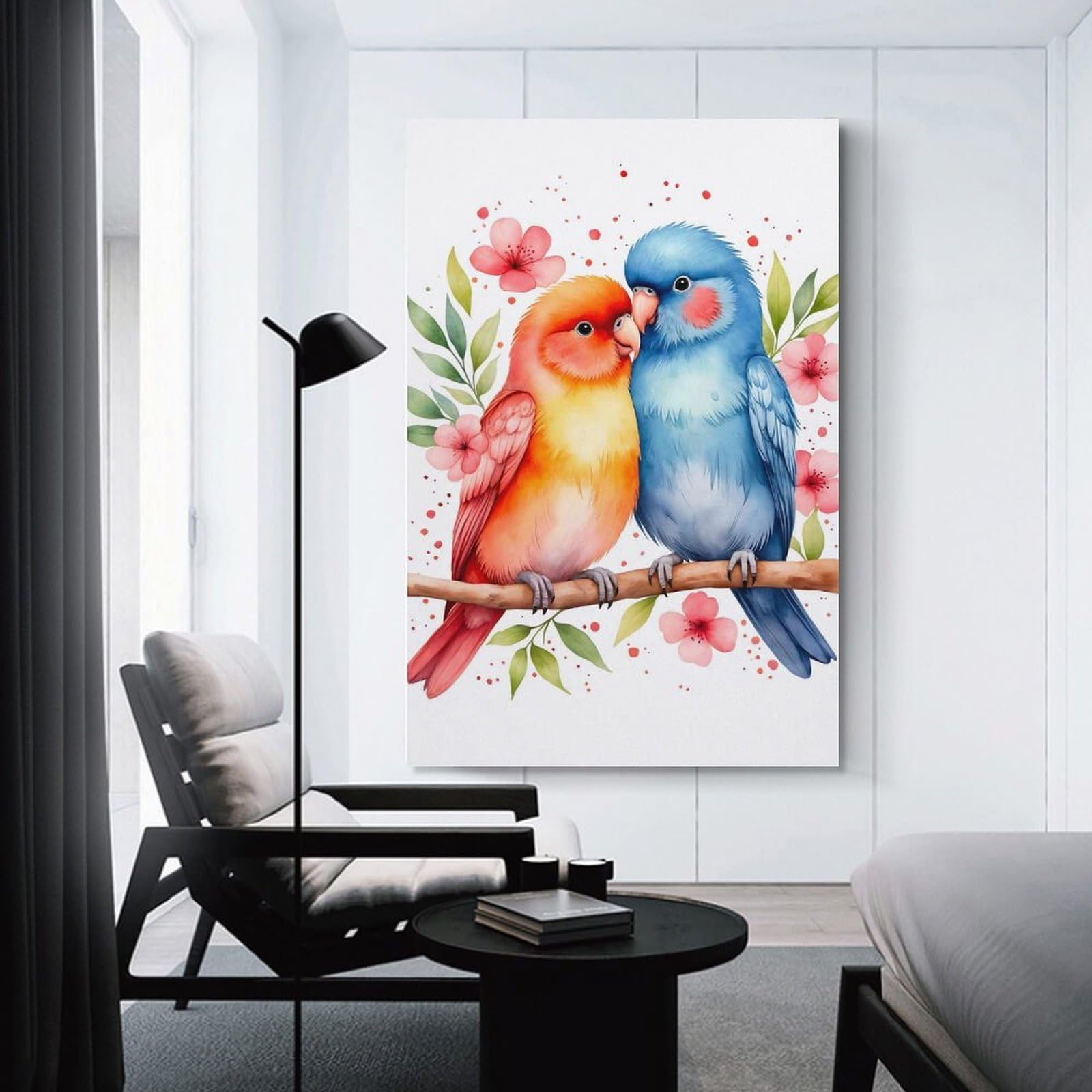 Junmoney Wall Picture Print Lovebirds, 24x36inch(60x90cm), for Hallway, Bedroom Or Modern Interiors, Thoughtful Wall Decor for Art Lovers