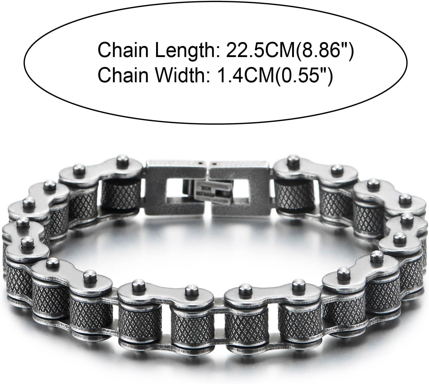 COOLSTEELANDBEYOND Masculine Mens Bike Motorcycle Link Bike Chain Bracelet of Stainless Steel, Old Metal Treatment