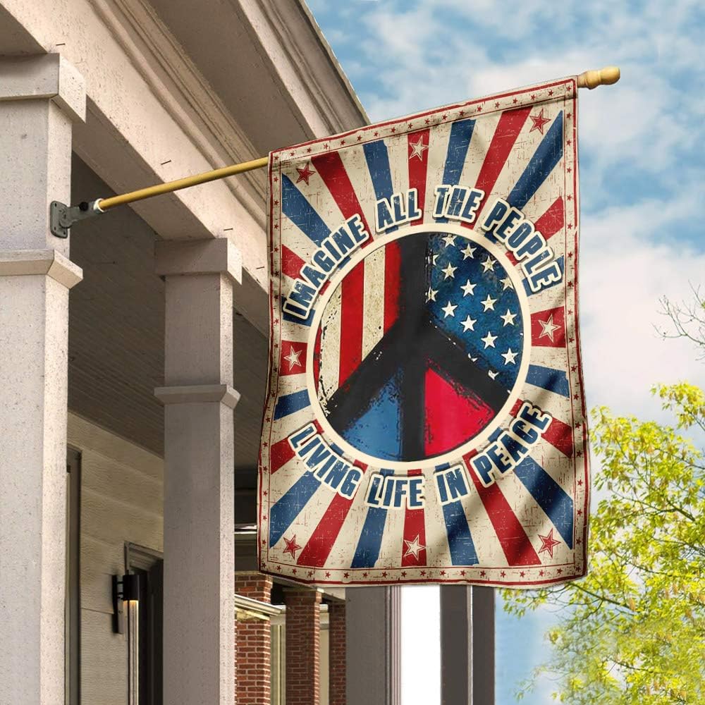 Flags Hippie Imagine All The People Living Life In Peace Flag Thn2175f House Flag 29 5 X 39 5 Usa House Garden Flags Premium Polyester Decorative Outdoor Flags Patio Lawn Garden Amazon Com