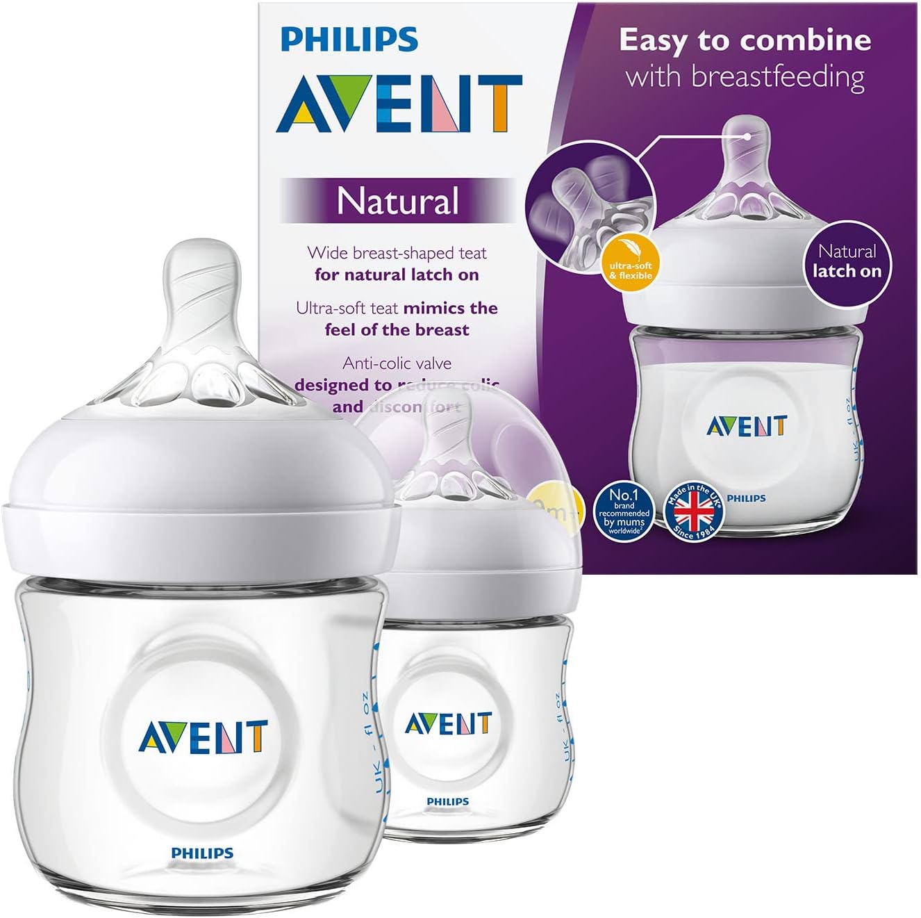 PHILIPS Avent Bottle 2.0 Natural White Transparent Bottle with Nipple - Pack of 2 X 125 ml