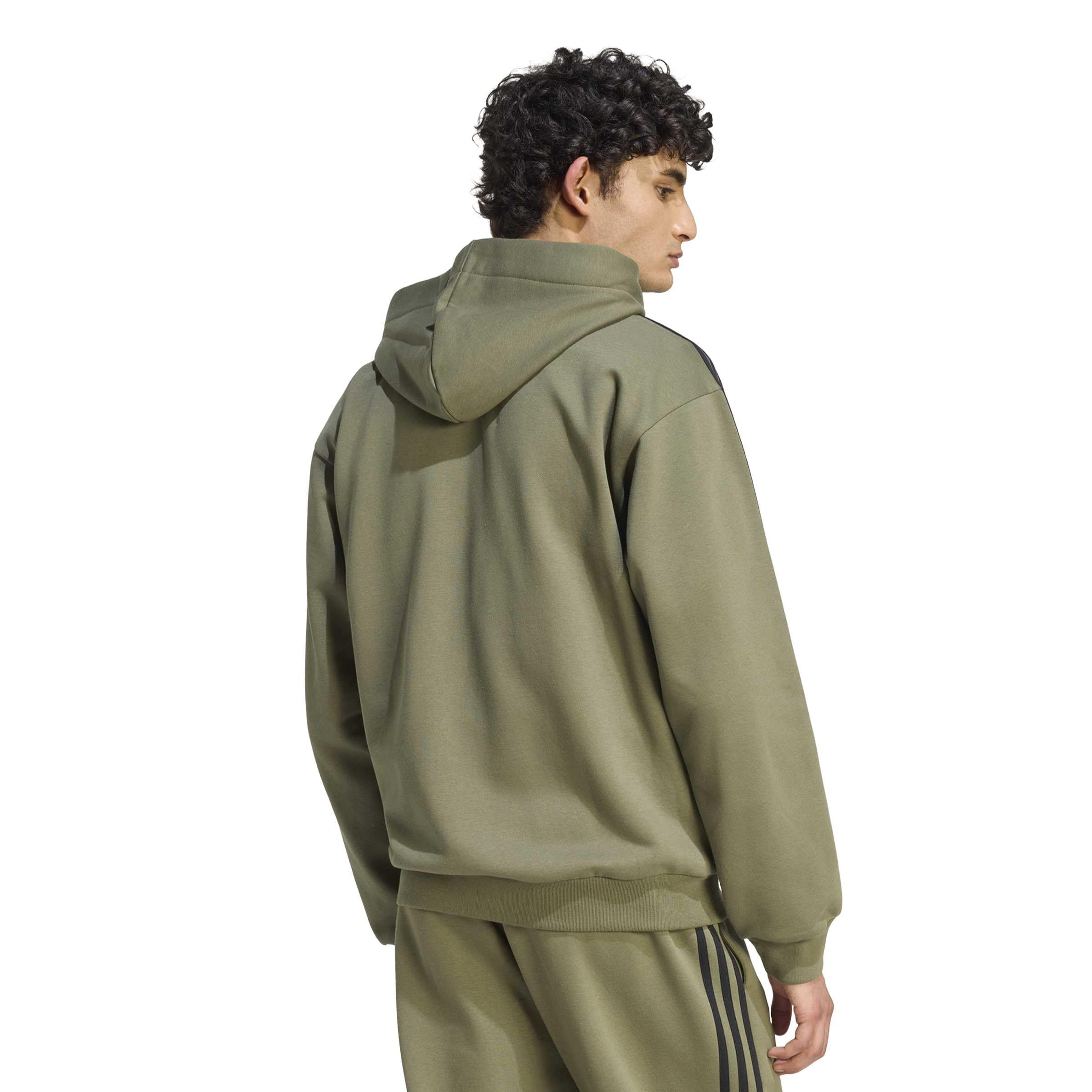 adidas Mezczyzni Essentials 3-Stripes Fleece Full-Zip Hoodie Sweatshirt, Olive Four/black, M