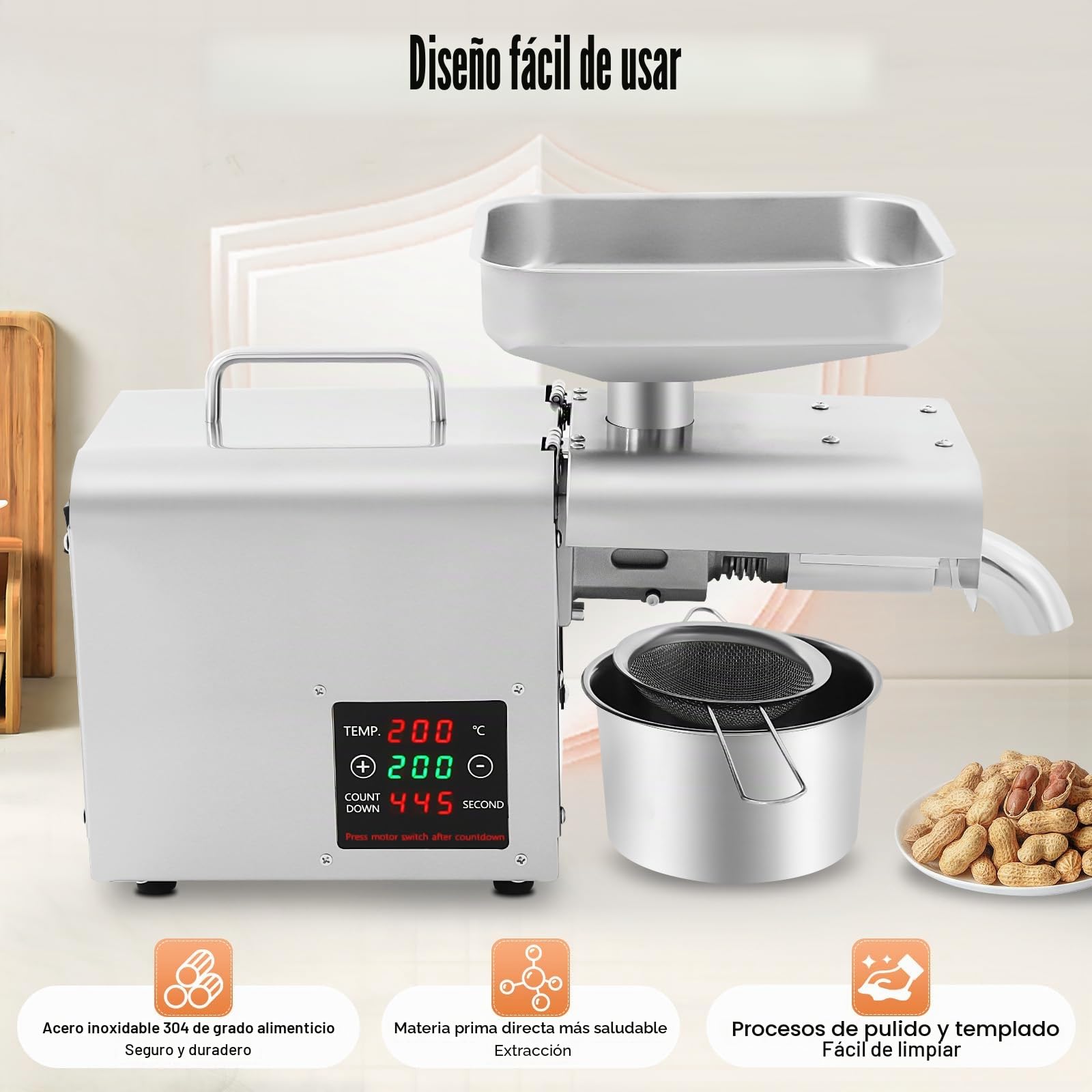 Prensa de aceite eléctrico para aceite frío y caliente, máquina de prensado de aceite para nueces, cacahuetes, sésamo, 3-6 kg/hora, 50-250 °C, 610 W