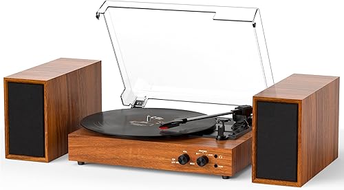 Tocadiscos de vinilo vintage con altavoces estéreo externos, tocadiscos de 3 velocidades con entrada Bluetooth, grabación USB a PC, parada