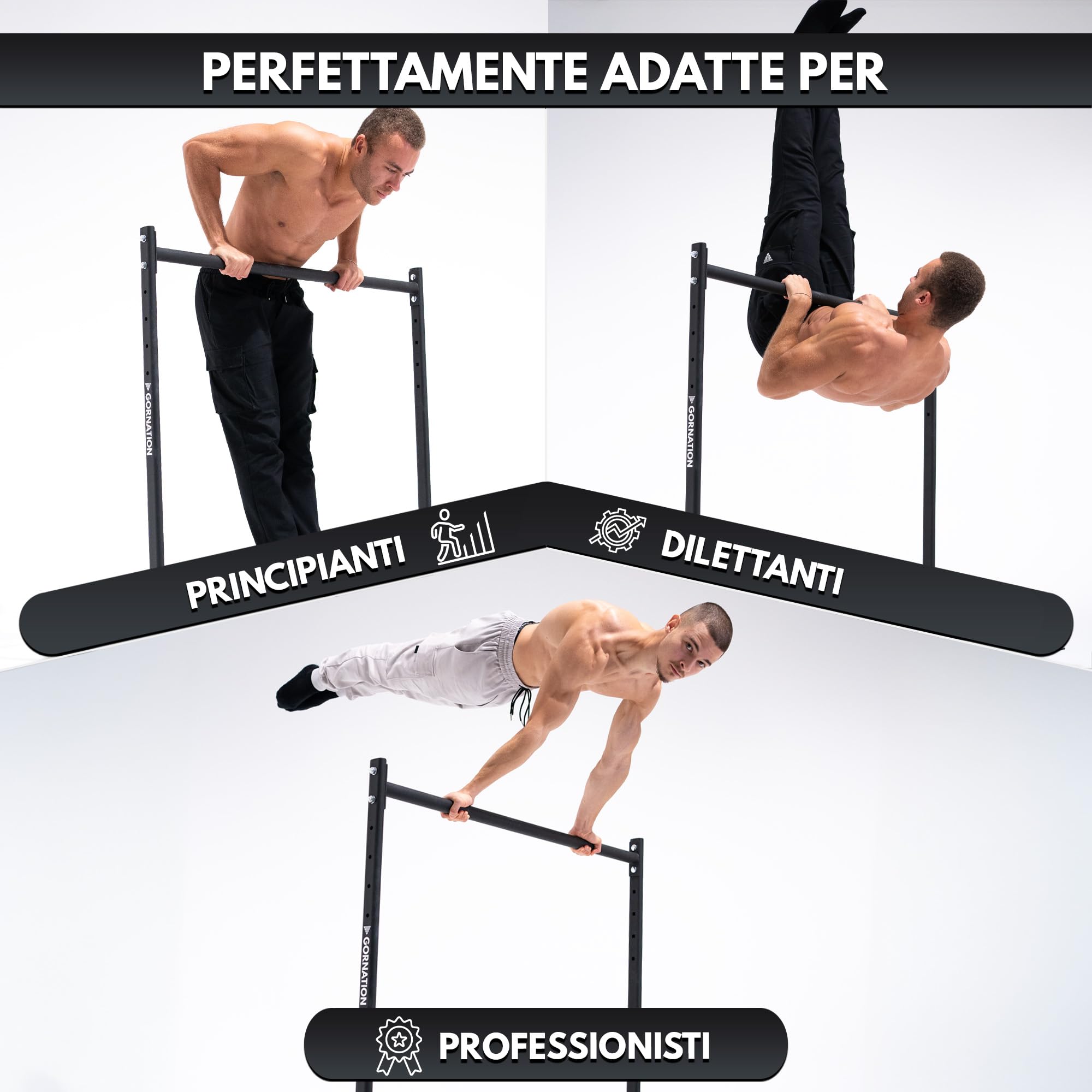 GORNATION Barra Statica, Front Lever Bar con Piedini Antiscivolo, Impugnatura Verniciata a Polvere, Altezza Regolabile e Facile da Montare, Calisthenics & Fitness, Palestra a Casa & Outdoor Workouts