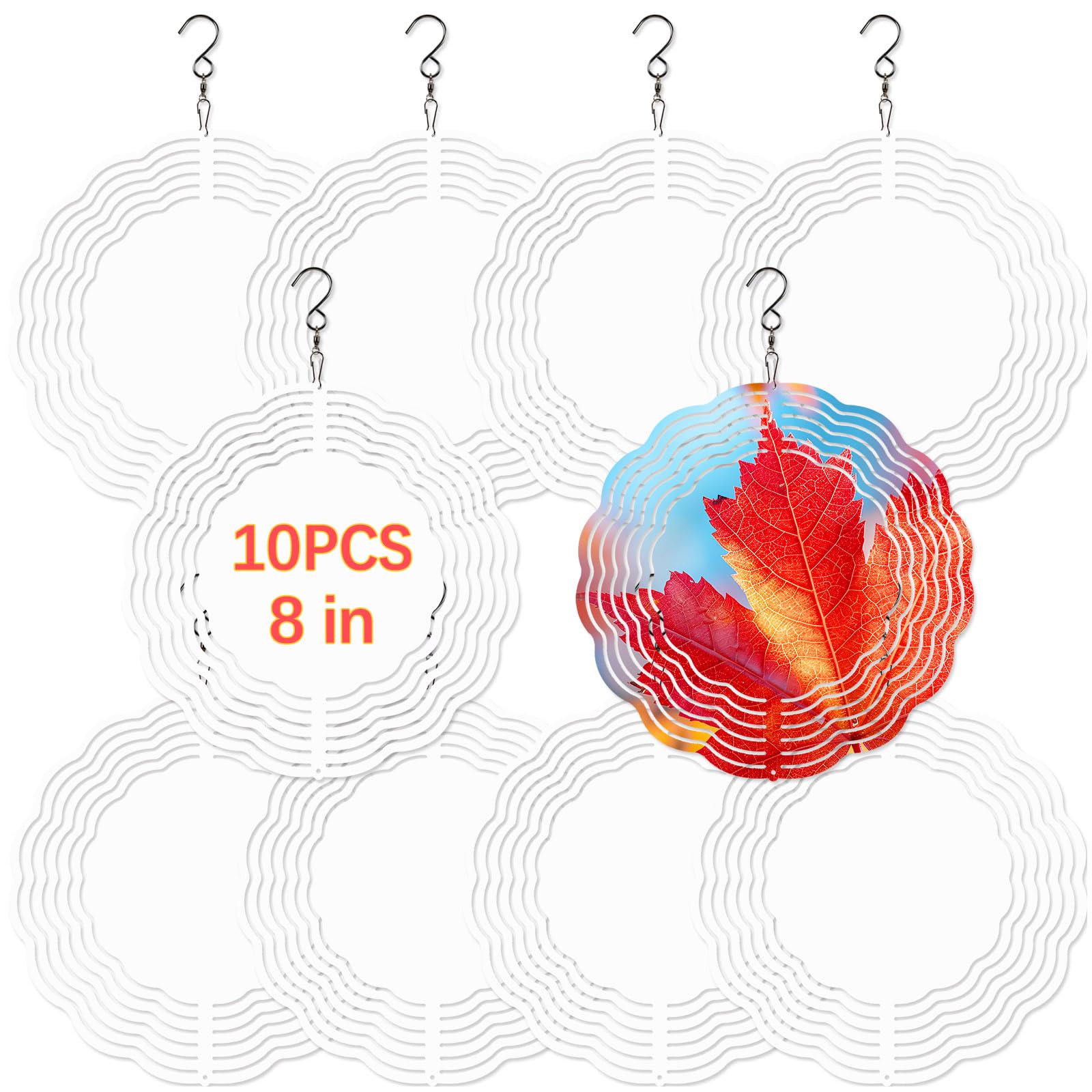 Photo 1 of 10 PCS Sublimation Wind Spinner Blanks 8 Inch Sublimation Blanks Products Stainless Steel Metal Indoor Outdoor Garden Decoration for Heat Press Transfer Sublimation Blank Wind Spinners