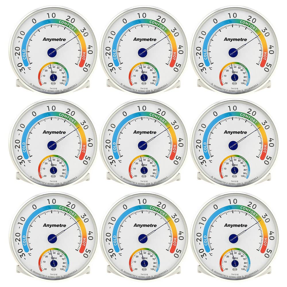 Termometr do pomieszczeń wewnętrznych, higrometr, mini termometr pogodowy w kształcie zegara higrometr, miernik wilgotności temperatury, igła do monitorowania, okrągłe wskaźniki, średnica 12,5 cm, biały -30~50°C
