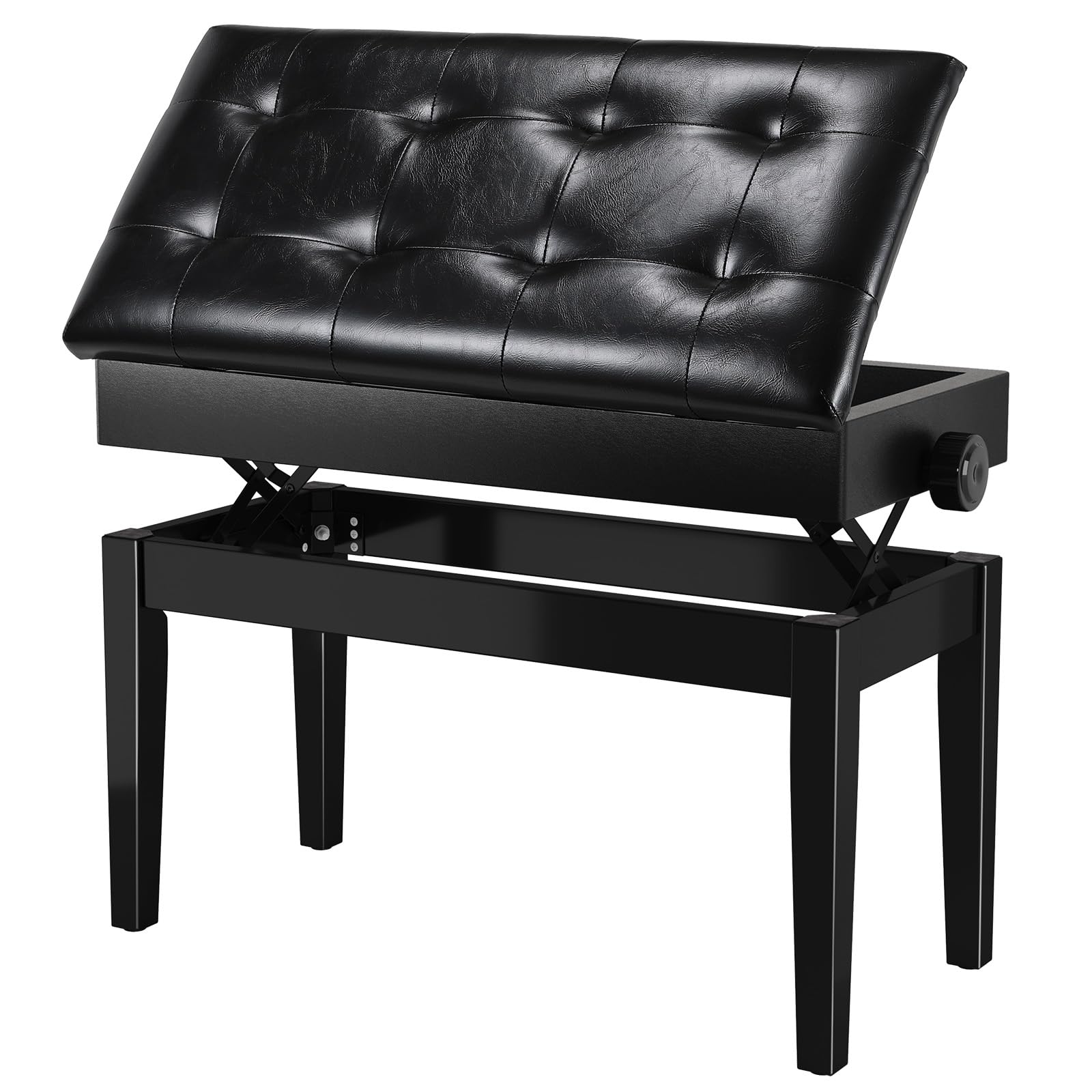 Banqueta Piano Regulable en Altura 2 Personas 73x35x48-58 CM, Banco Piano con Almacenamiento, Silla de Piano, 4 PCS Patas para Piano de Madera Maciza, Banqueta de Piano Carga Máx 200KG, Negro