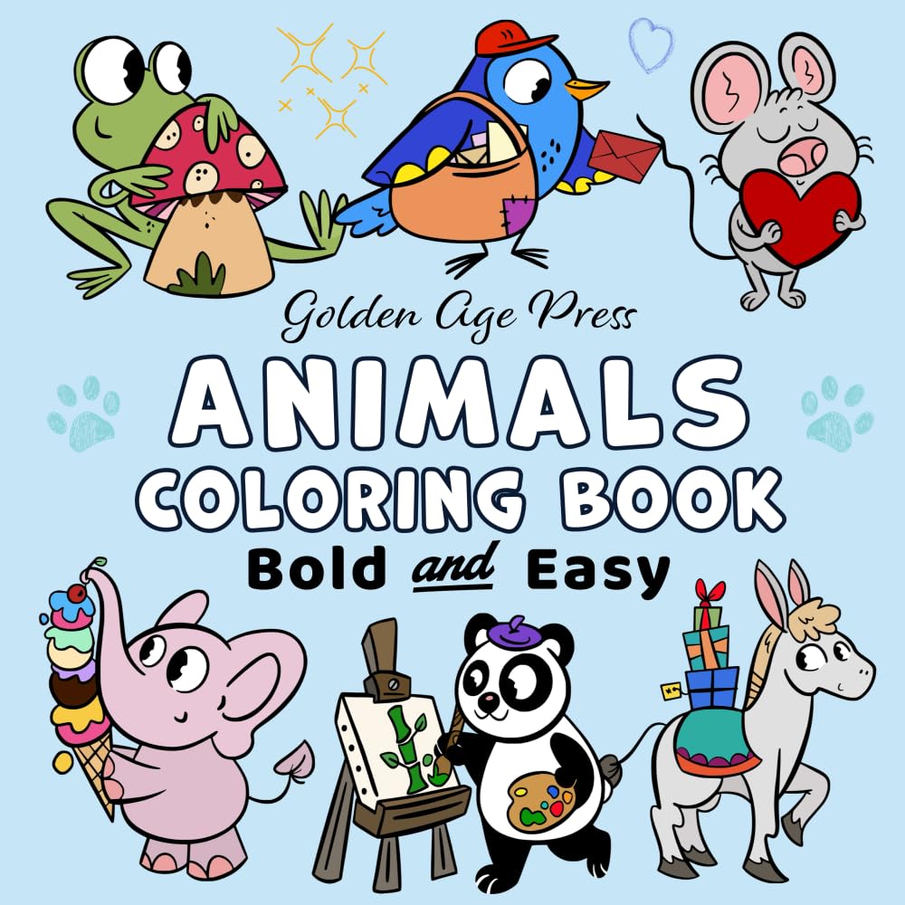 Animals Bold & Easy Coloring Book: Simple Large Print Big Designs for Adults, Kids & Beginners