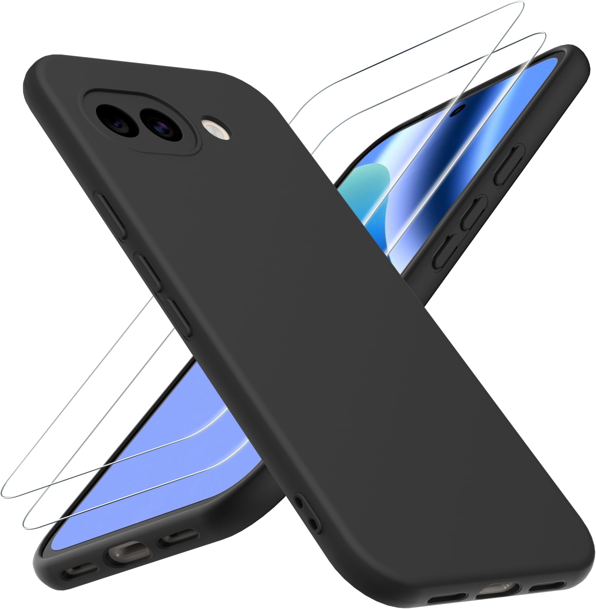 WFTE Liquid Silicone Case for Google Pixel 10A,with 2X HD Screen Protectors,Shockproof Drop Protection,Scuff & Anti-fingerprint,Ultra-Slim,Soft-Touch,Protective Thin Phone Cover for Pixel 10A(Black)
