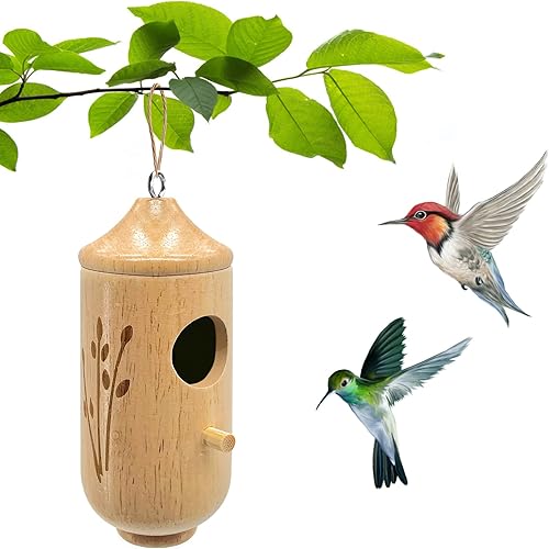 Casa de colibrí para colgar al aire libre, decoración de ventana de jardín, casas de colibrí de madera, para colgar nido de columpio de colibrí