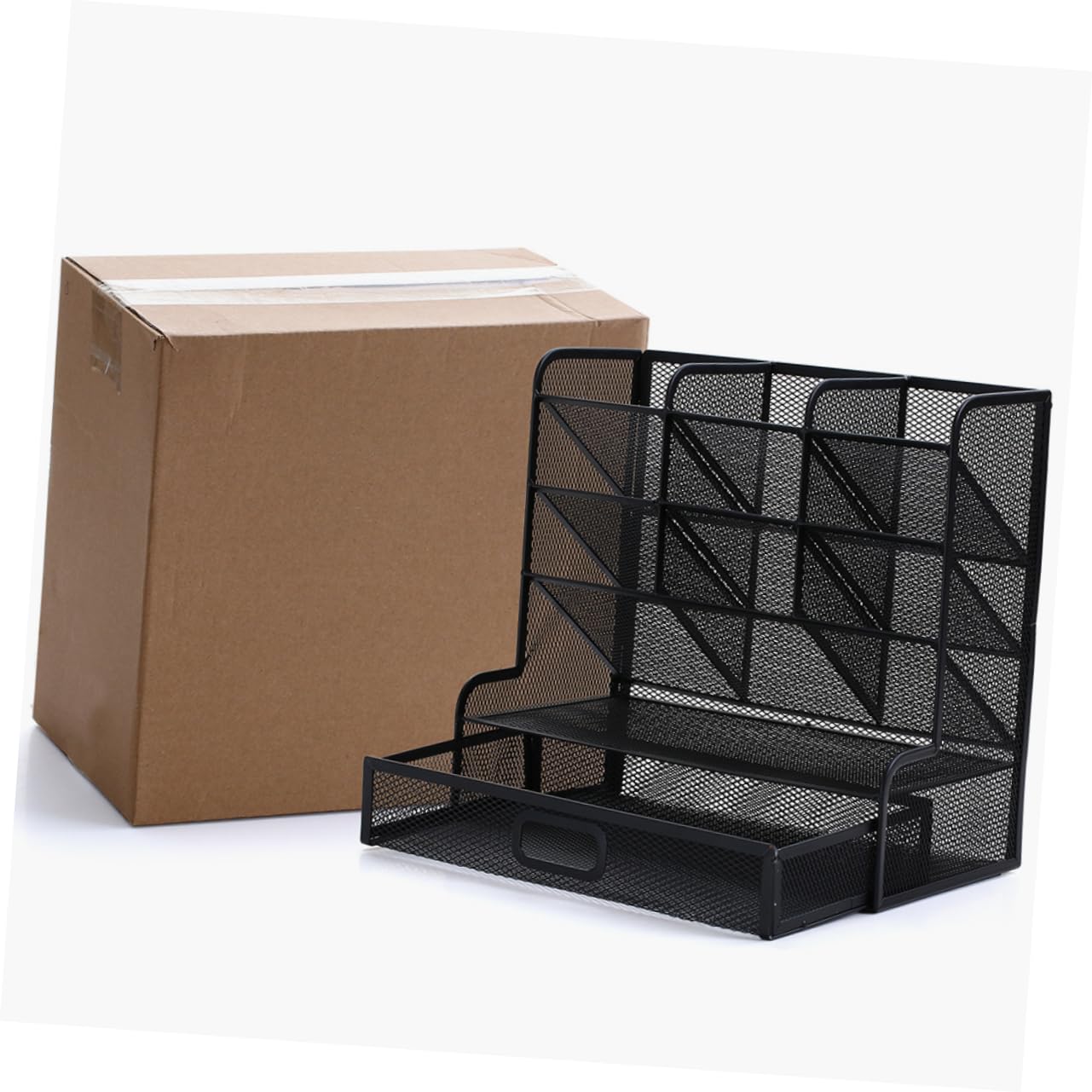 GALPADA Schwarzer Schreibtisch Organizer aus Metall mit 9 Fächern Stiftehalter und Mehrschichtiger Aufbewahrung Platzsparend und Leicht zu Reinigen für Büro und Küche