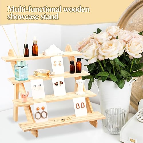 Miniatura 6 de 101 soportes de exhibición de aretes de madera de 4 niveles para vender 100 piezas de tarjetas de exhibición de aretes, soporte de exhibición de