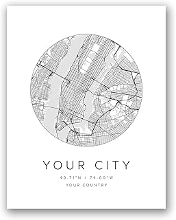 [SF Customizables] Customizable Memory Map, Personalized City Map, Personalized Print with Middle Circle Modern Engagement, Wedding, First Home, Anniversary Gift [Poster Print ONLY]
