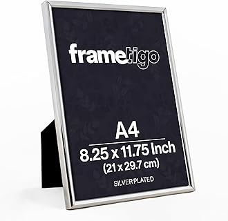 Silver Plated Thin Edge Photo Frame, A4/8.25"x11.75" (21x29.7cm) Photo Size - Velvet Frame Backing & Stand - Real Glass Window - Tarnish-Resistant - Landscape or Portrait Orientation