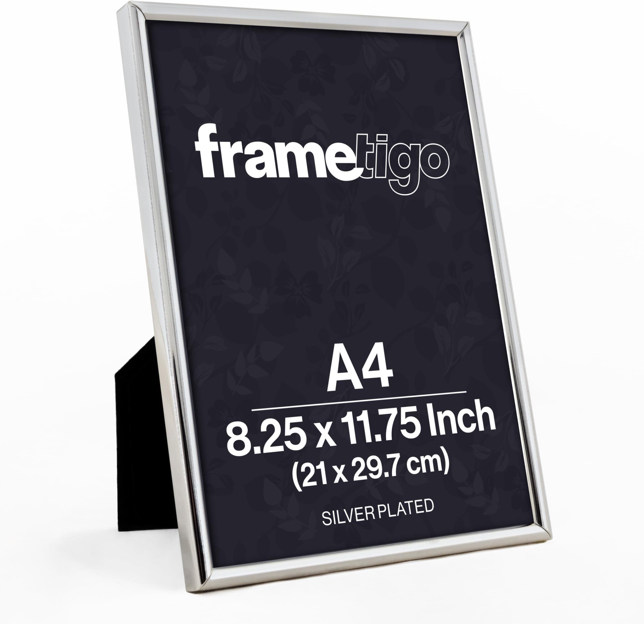 Silver Plated Thin Edge Photo Frame, A4/8.25"x11.75" (21x29.7cm) Photo Size - Velvet Frame Backing & Stand - Real Glass Window - Tarnish-Resistant - Landscape or Portrait Orientation