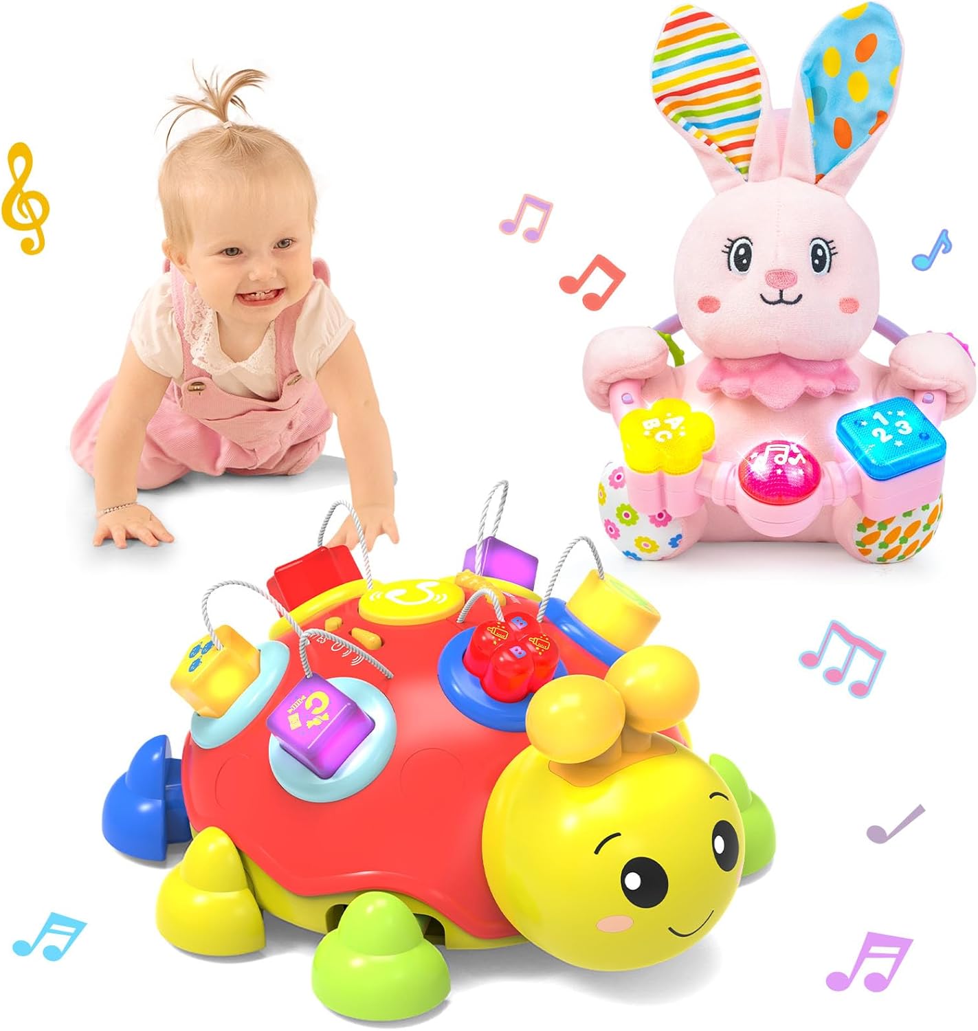 Baby Boy Gift Set for 0-12+ Months (1 * Baby Ladybug Musical Toy & 1 * Musical Plush Rabbit Toy)