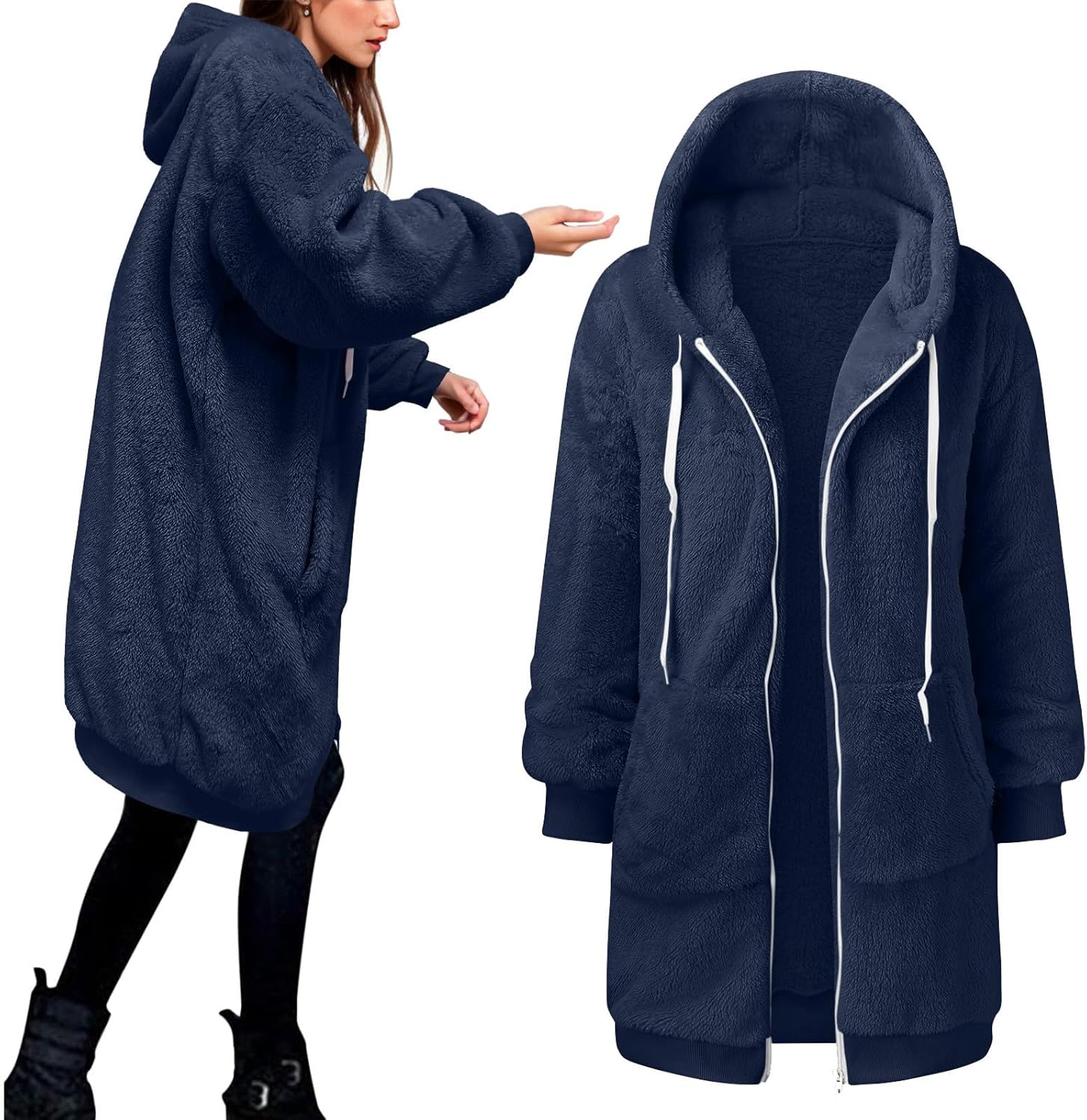 Guhmomh Teddyjacke Damen Lang - Flauschiger Wintermantel