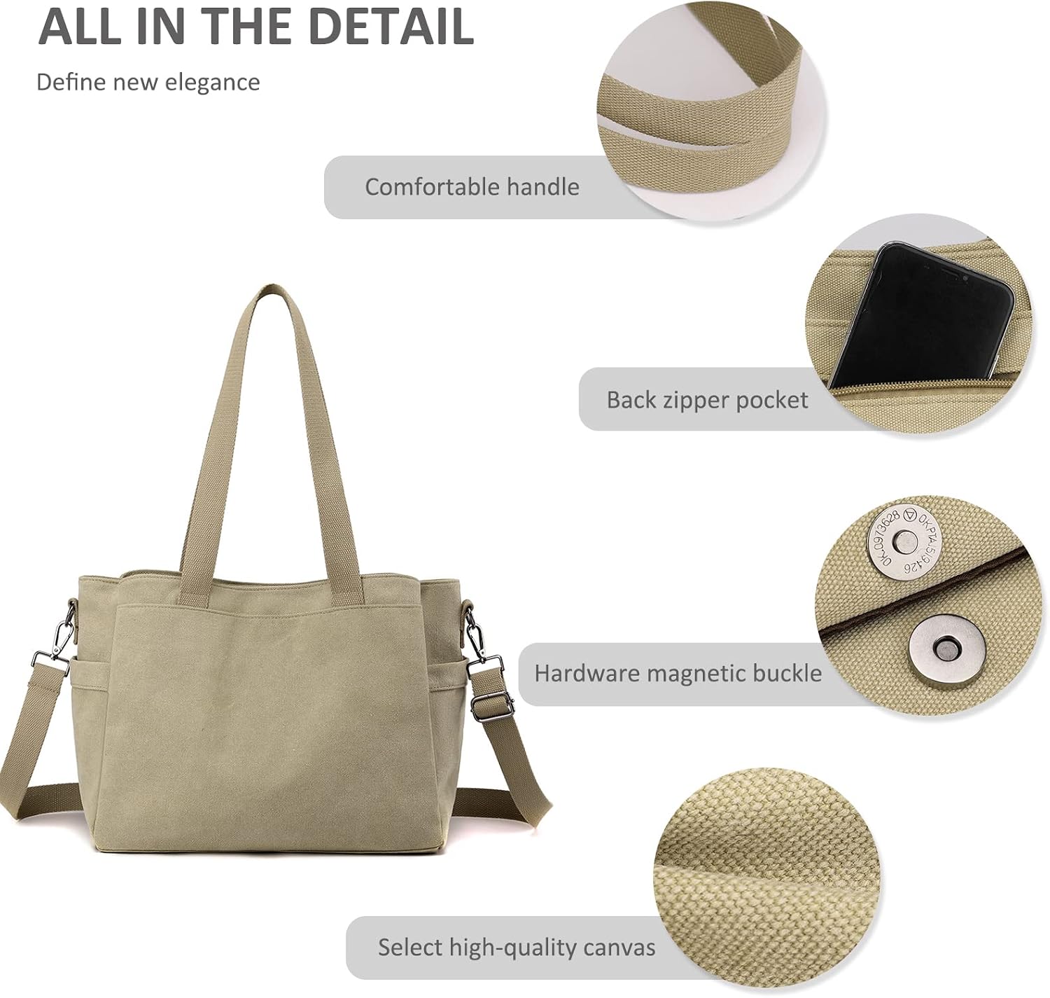 NICOLE & DORIS Canvas Tote Bags for Women Large Shoulder Bag Ladies Hobo Bag Multi Pocket Handbag Satchel Bag