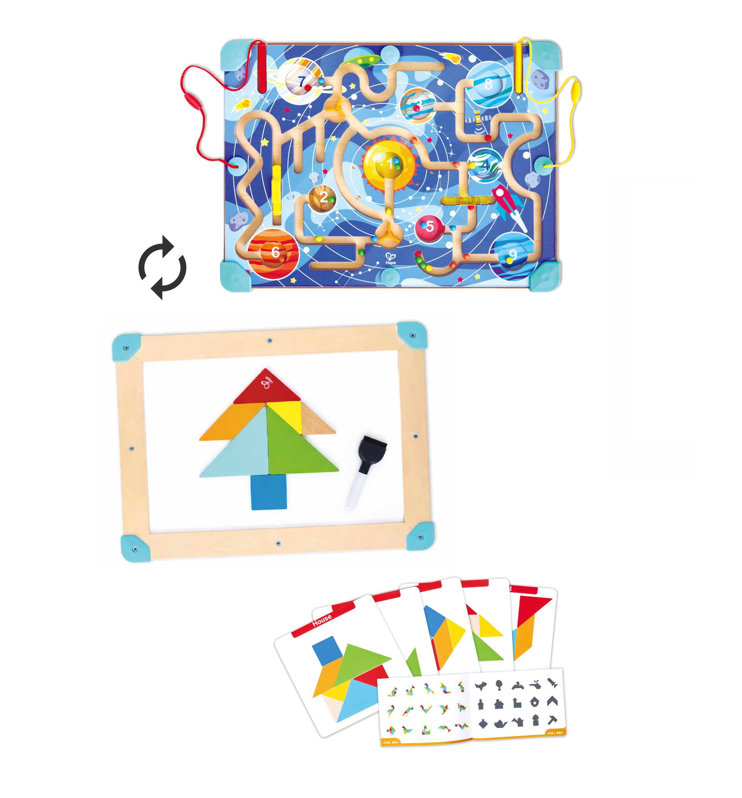 Hape Space Maze and Tangram Board, Multicolor, Compact