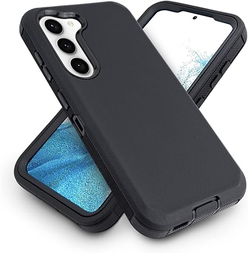 Miniatura 2 de Funda para teléfono Samsung Galaxy S23, protector de pantalla integrado, resistente a prueba de golpes, funda protectora con clip para cinturón (BK)