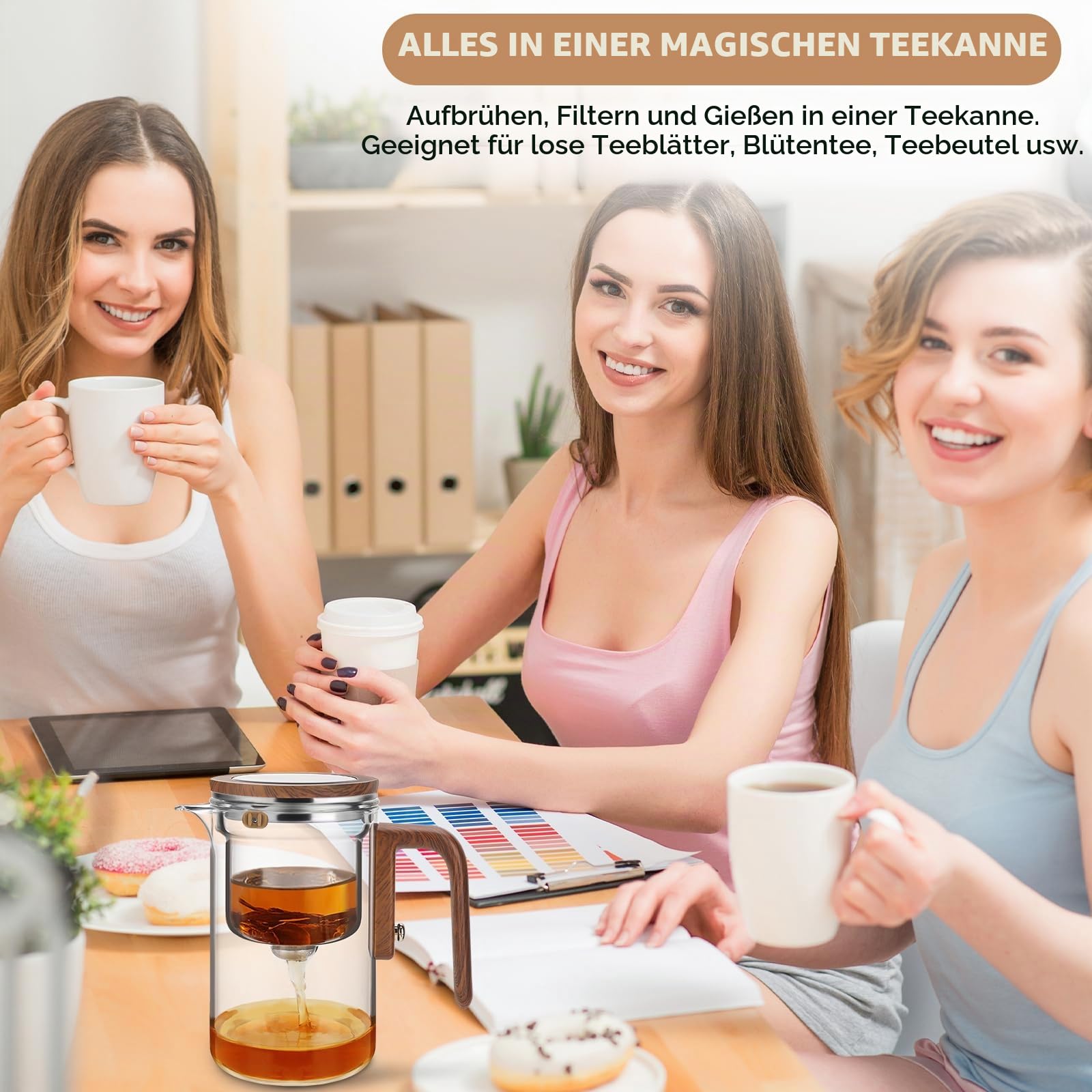 Enchanti Teekanne, Glas-Teekanne mit abnehmbarem Teesieb, magnetisch, lose Blätter, magische Hexerei-Teekanne mit Sieb zur Wassertrennung, Geschenkpaket, 800 ml | Magische Teekanne mit Sieb zur Wassertrennung, loser Tee-Ei, Diffusor, Teebereiter mit Griff