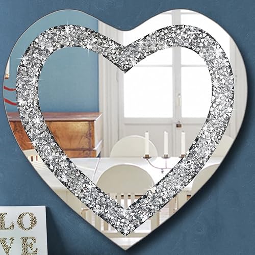 DMDFIRST Crystal Crush Diamond Heart Shaped Silver Mirror for Wall