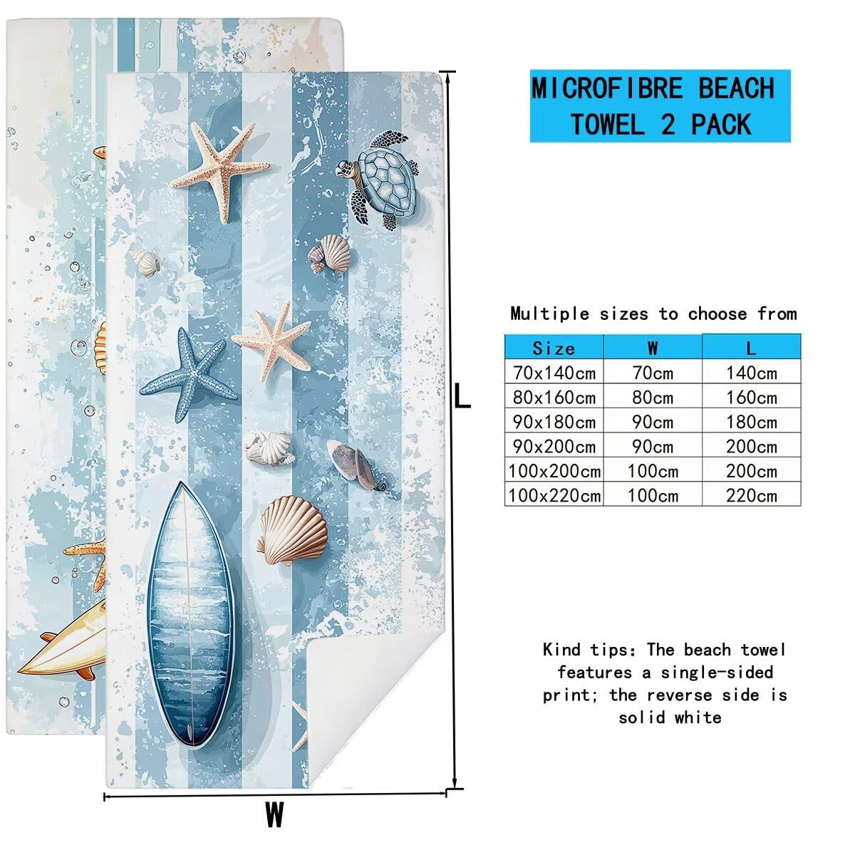 Telo Mare Microfibra, Telo Mare Grande 100x200cm 2 Pezzi, Asciugamano Palestra Donna Asciugatura Rapida, Antisabbia Asciugamano Microfibra, Leggero Asciugamani Palestra, Regalo (Stella marina) -4228