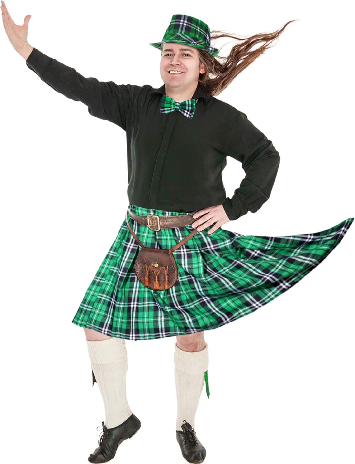 Adult Buffalo Plaid Kilt with Bow Tie Plaid Skirts Tartan Pleats Kilt for Women Men St. Patrick Day