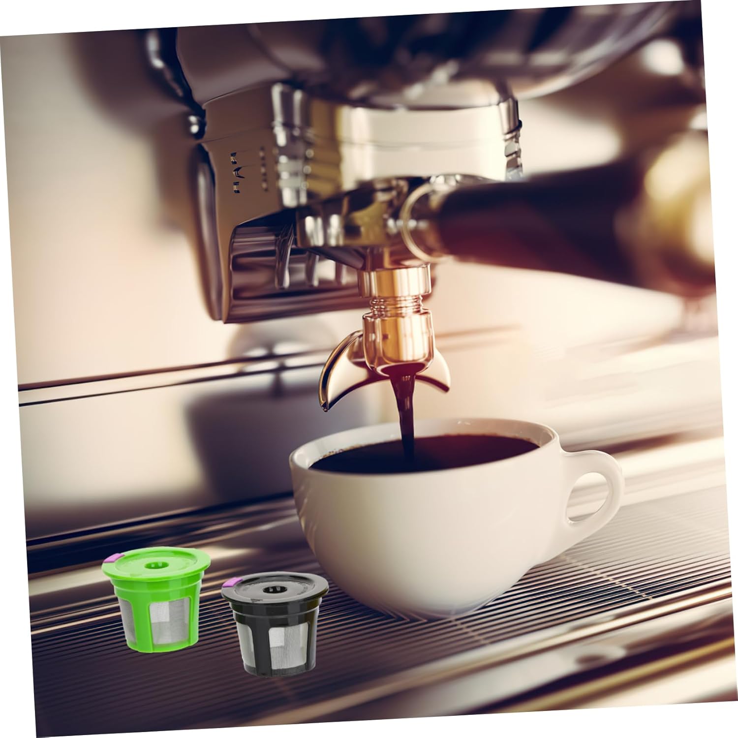 Gadpiparty 20pcs Refillable Espresso Filters Reusable Coffee Filters for Home Brewing Compatible Coffee Machines Easy to Clean Includes Spoon and Brush