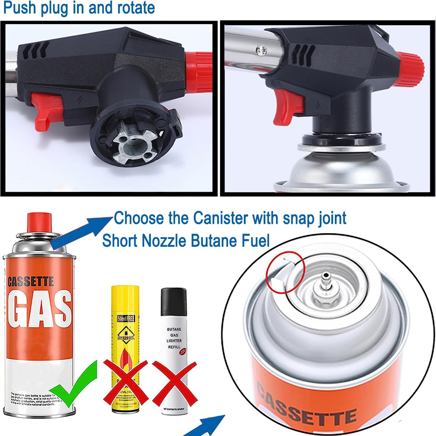 Butane Torch Kitchen Blow Lighter, Culinary Torches Head Professional Chef Cooking Adjustable Flame For Sous Vide, Creme Brulee, Baking, BBQ - Gas Not Included