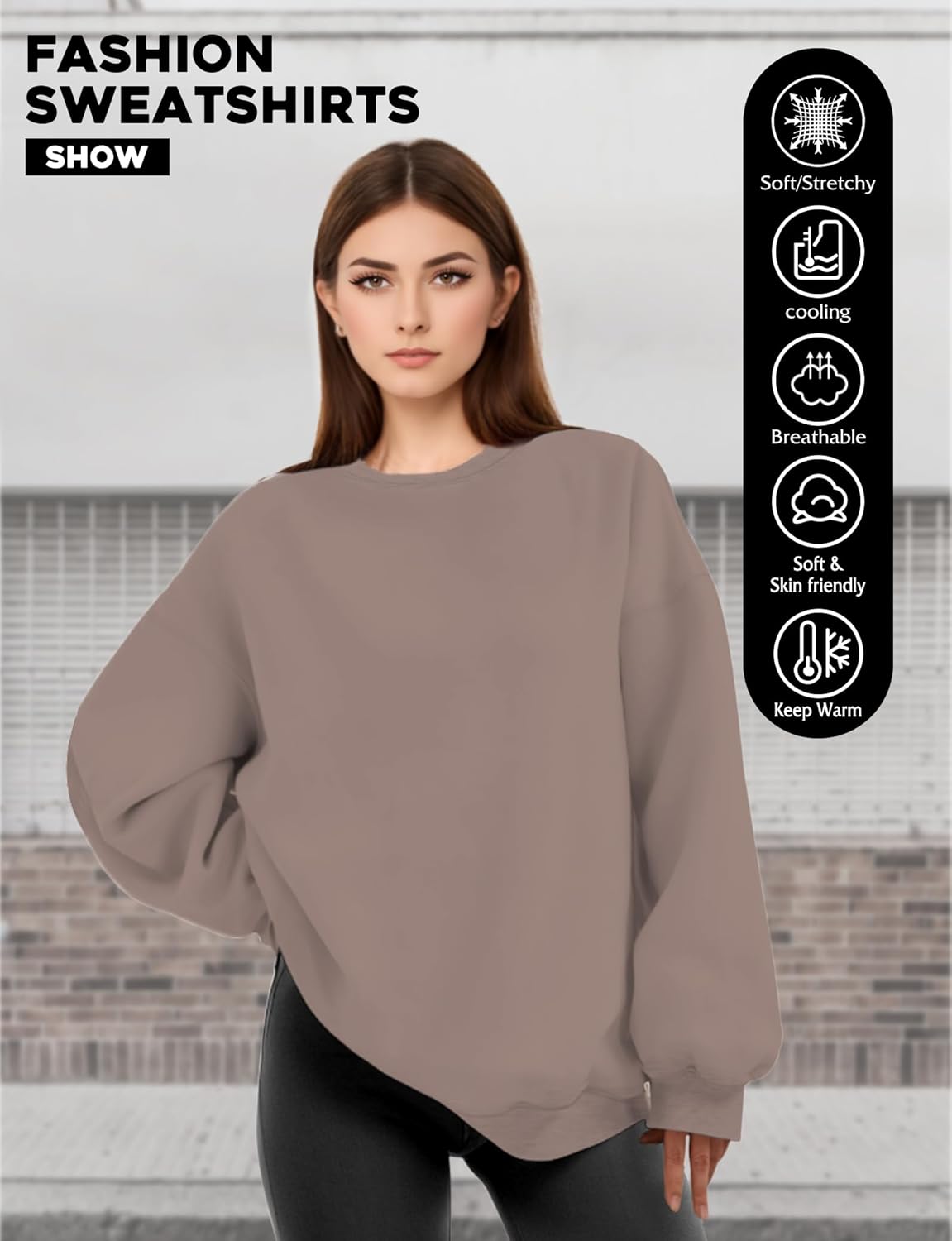 Oversized Sweatshirt for Women, Crewneck Sweatshirts Women Pullover Long Sleeves, Pullover Sweaters Casual Comfy Fall Fashion Clothes 2024, Womens Sweatshirts Trendy Fashion(Coffee Grey,S) - Image 4