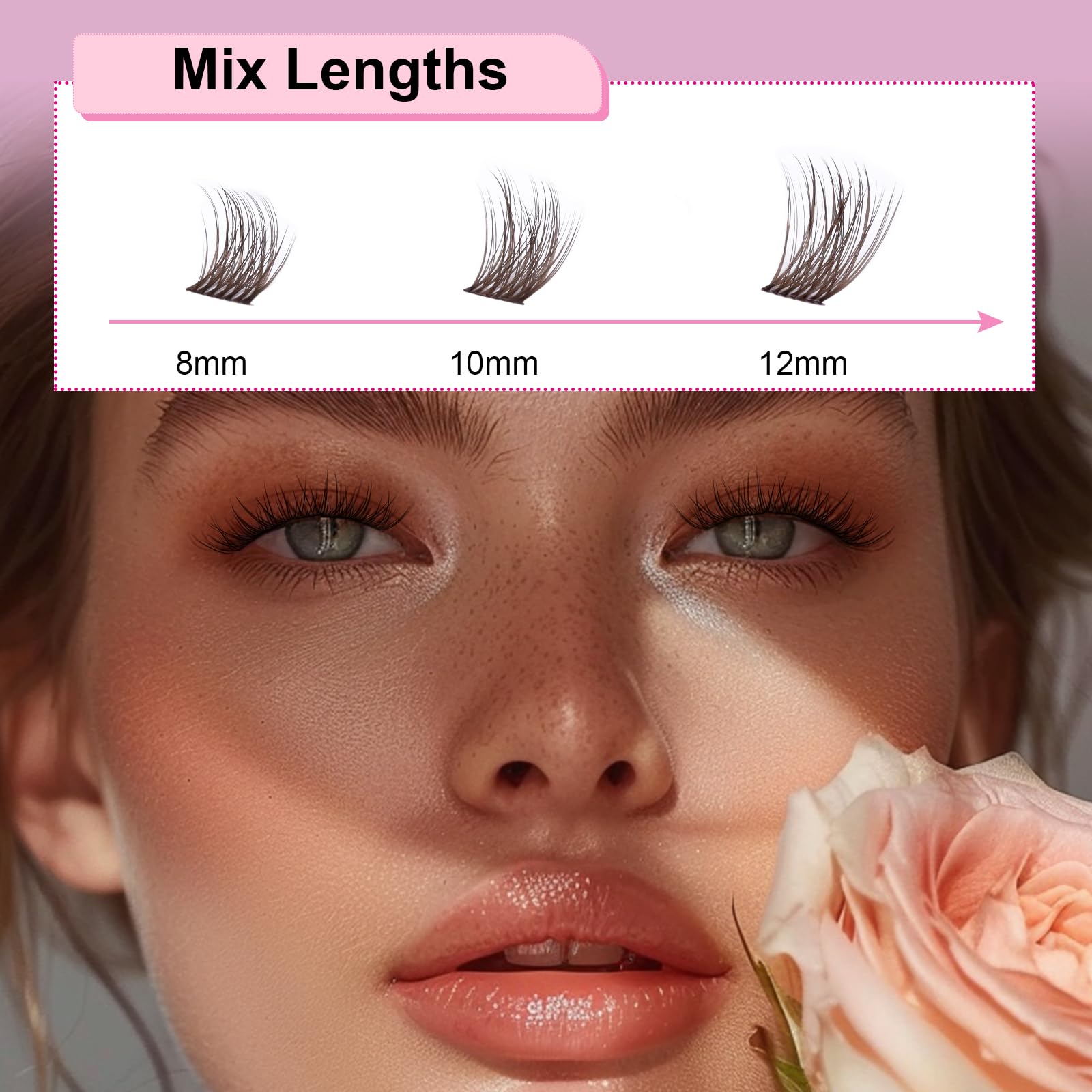 EMEDA Dark Brown Individual Cluster Lashes D Curl Mix 8mm 10mm 12mm DIY Eyelash Extensions Clear Band Natural Look Brown Lash Clusters Colored Cluster lashes (Dark brown) - Image 3