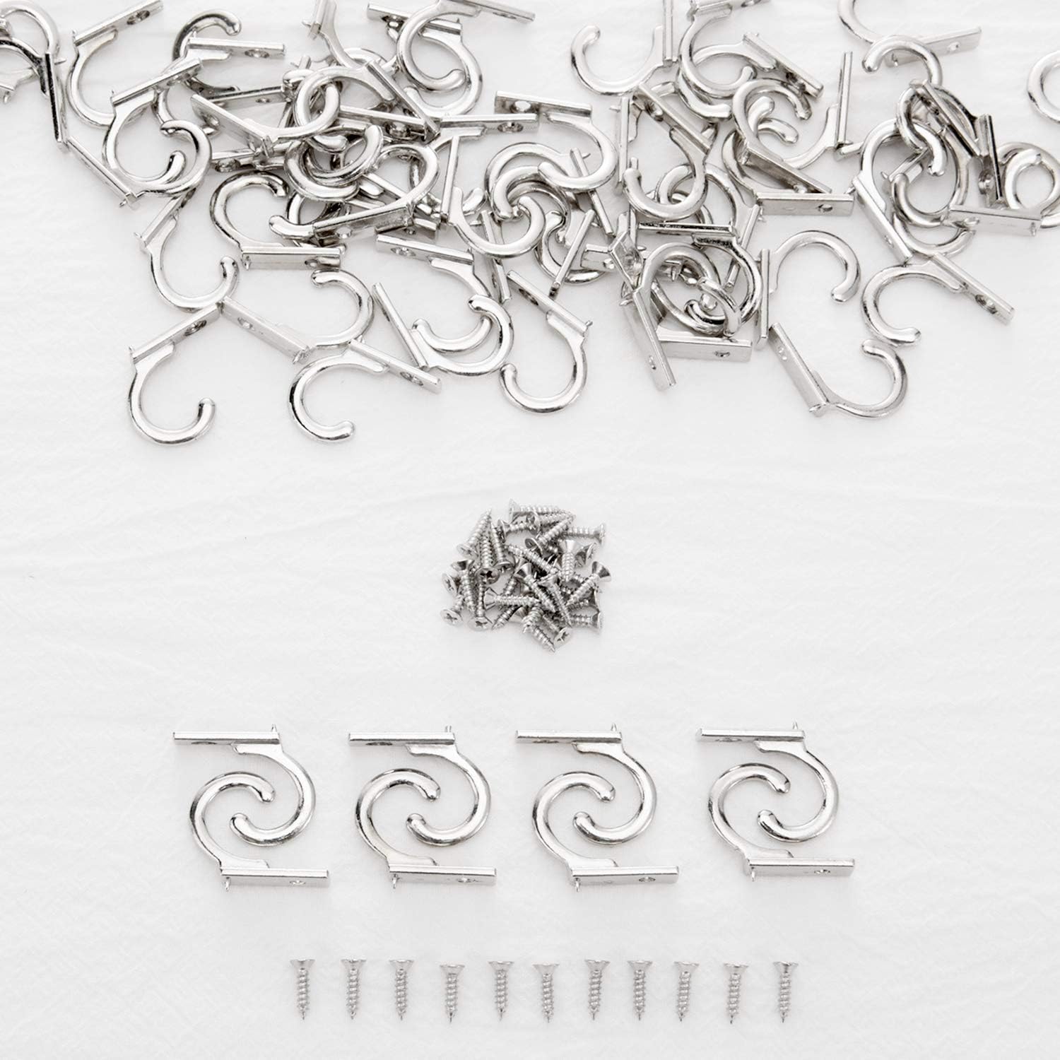 Zhehao 100 Pieces Key Hooks Jewelry Small Hook Key Hanging Small Wall Mounted Single Hook Robe Clasp Coat Hooks and 110 Pcs Screws for Hanging Hat, Scarf, Bag(Silvery,100 Pieces)