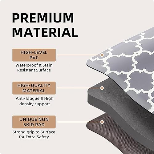 Miniatura 6 de VRINO Tapete de cocina antifatiga de 0.47 pulgadas de grosor, antideslizante, impermeable, cómodo para escritorio, piso, oficina, fregadero,