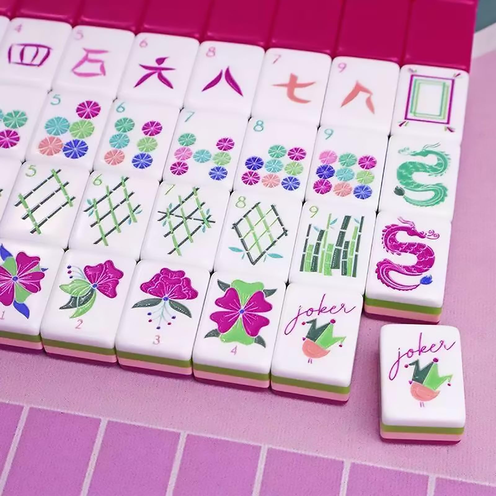 Kafelki Mahjong 4 Warstwy Zestaw 160 Sztuk Akryl z Kostkami | Grawerowane Czterowarstwowe Kafelki na Wieczory Rodzinne Imprezy Spotkania(Purple Fan)