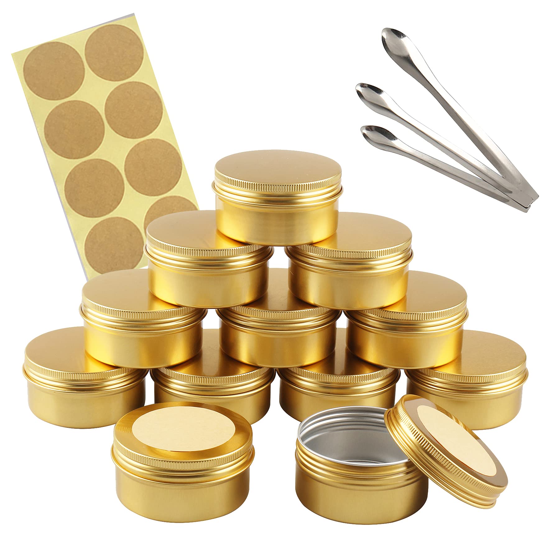 Tianzd Gold 10 Pieces 80 Ml Empty Round Aluminum Tin Jars With Screw Lids Cosmetics Lip Balm Containers Pots For Diy Candle Salve Salt Powder Crafts Storage Cans With 3X Spoon, 10X Labels