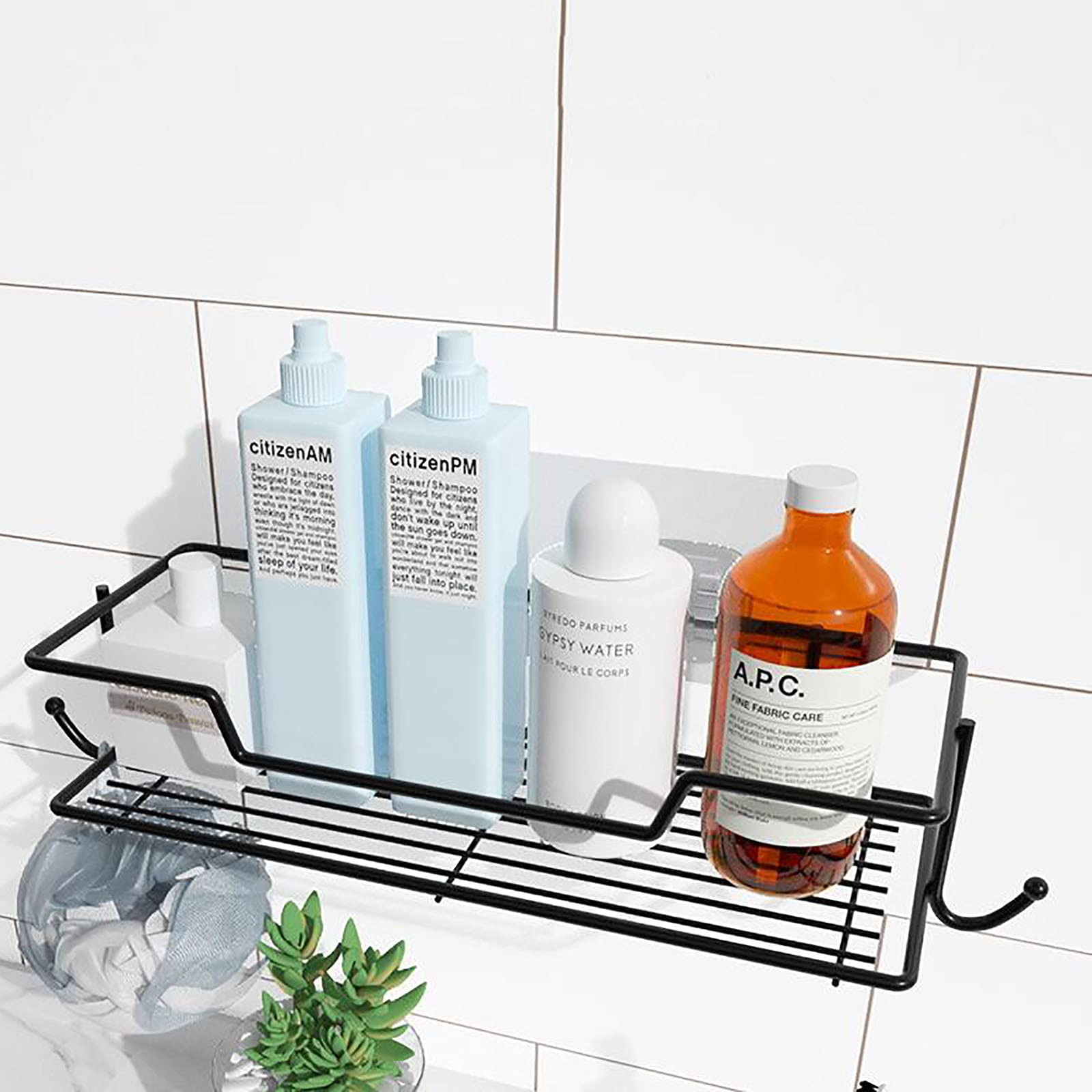 Estantes de baño exquisitos Estante de baño montado en la Pared Estante de Ducha Adhesivo para Pared Sin perforación Soporte de Almacenamiento de Pared de baño de Cocina de Acero Inoxidable/a