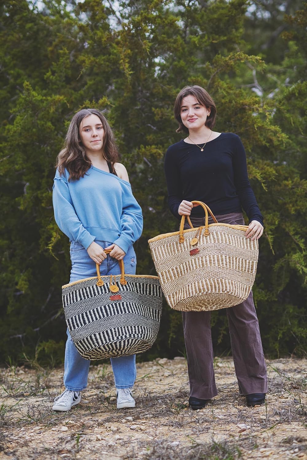 Balance Stripes Handwoven Economical Sisal Tote Bag, Market Grocery Shopping Bags with Leather Strap Handles and Button Closure, Summer Beach Basket Handbag, Large Straw Shoulder Purse for Women - Image 5