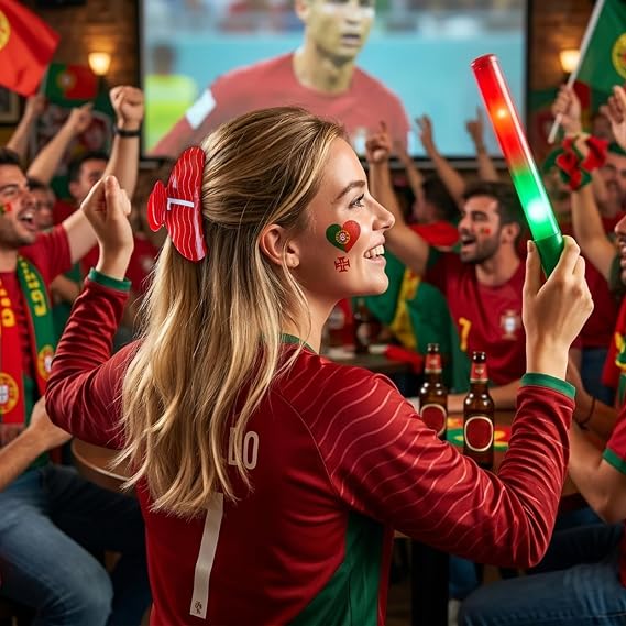 World Cup Merchandise Gifts Set: Crimson Wave No.7 Hair Claw Clip, World Cup Jersey Keychain & Portugal Flag Tattoos, Soccer Fan Accessories for Girls, World Cup Party Favors & Game Day Outfit