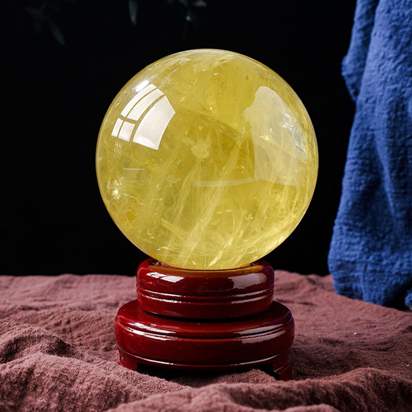 DQFOCPHHAA Yellow Quartz Crystal Sphere Gemstone Ball Divnation Feng Shui Crystal Ball with Wooden Stand Sculpture Figurine for Home Office Decoration,100mm