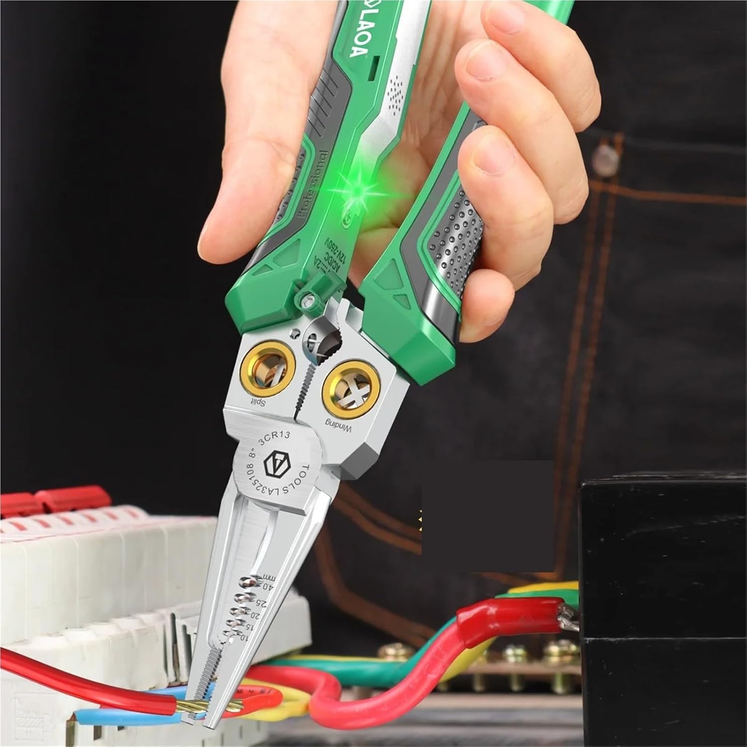 Lithium with Power Measurement Stripping Pliers 8 in 1 Multifunctional Wire Cutting Pliers Electrician Special Tools(LA325107(E Pen))