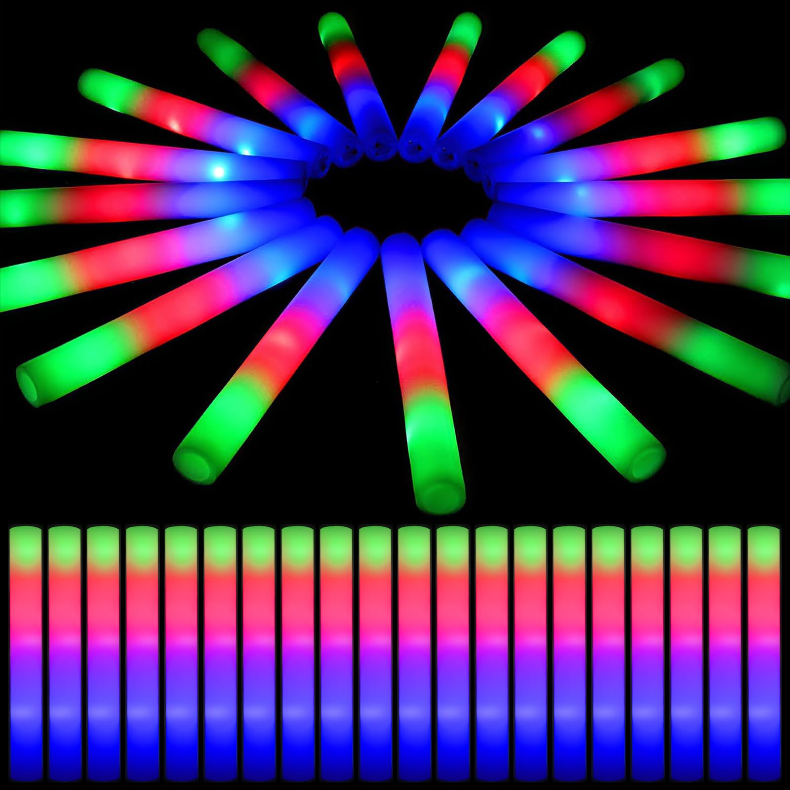 30pcs palos luminosos para fiesta, palos de luz LED, 3 modos de iluminación, varillas de espuma – barras luminosas para fiestas, conciertos y fiesta neon, hora loca boda