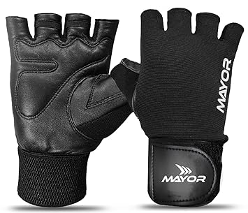 Mayor Force Leather Gym Gloves, Weight Lifting Gloves with Wrist Support, Gym & Fitness Gloves (Black, Free Size)