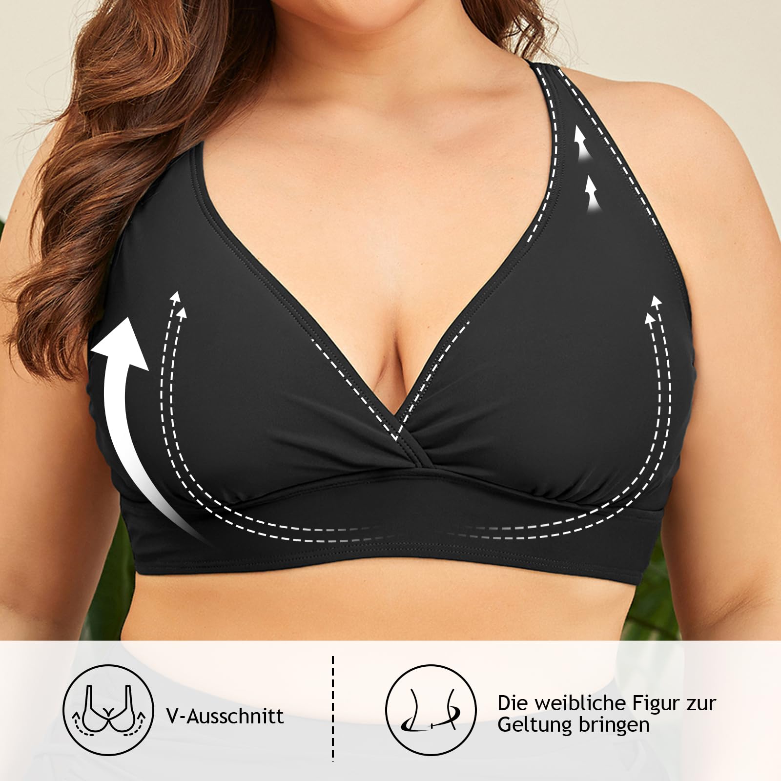 PONCEAU Bikini Damen Set Bauchweg High Waist - Push Up Bikini Oberteil für Große Brüste V-Ausschnitt Große Größen Plus Size Curvy Bademode