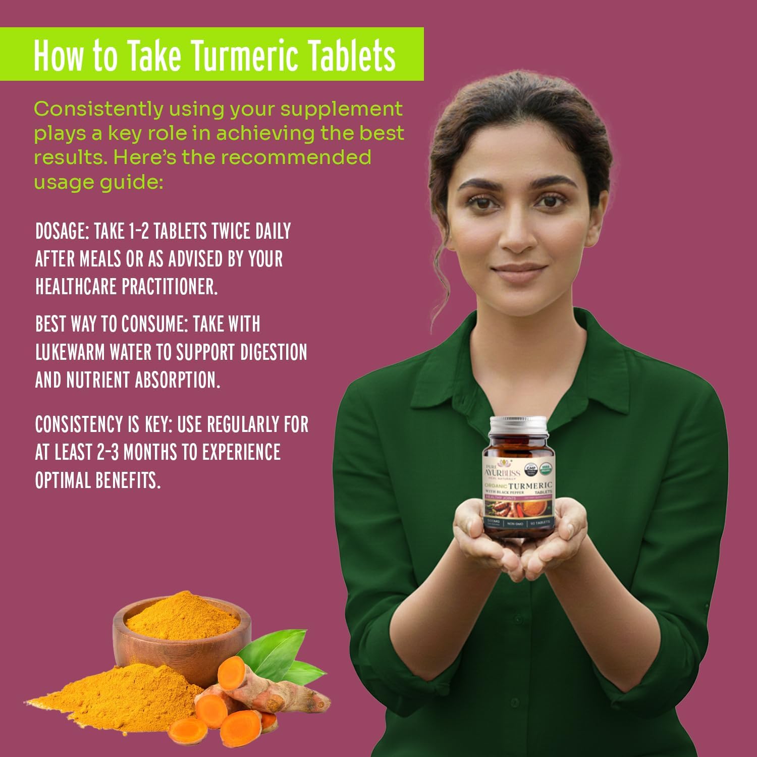 Organic Turmeric Tablets with Black Pepper, Botanical Blend for Daily Balance and Vitality with Curcumin for Joint Health, Immune Support & Gut Health, Ayurvedic Wellness Formula