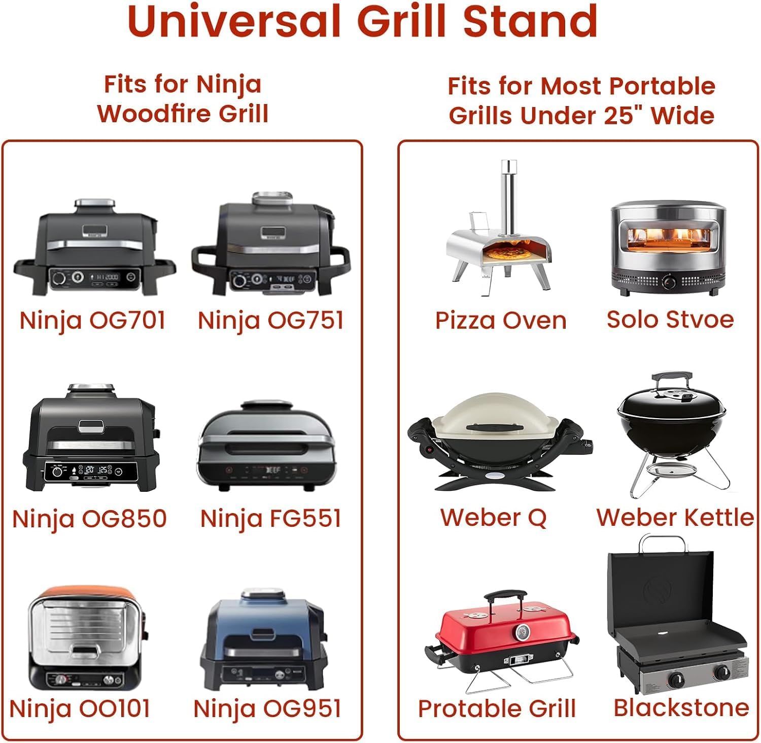 Hisencn Portable Grill Table Stand for Ninja Woodfire Outdoor Grill OG701 OG901 OG850 OG951, Pizza Oven Table Stand for Onni 12, Folding Camping Grill Table Cart for Blackstone 17"/22", with 2 Wheels