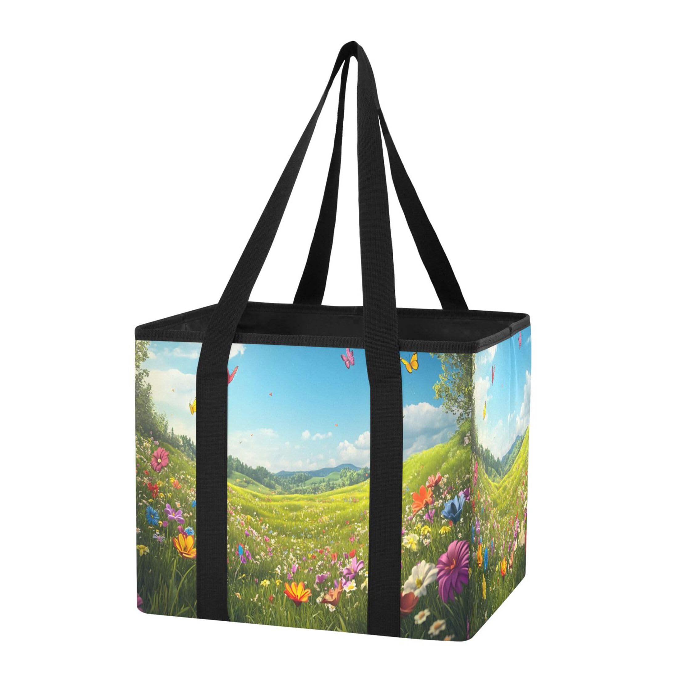 Kutsu Car Trunk Organizer Landscape Flowers Grass Collapsible Storage Organizers Oxford Car Storage Bin with Reinforced Handles, Non-slip Universal Fit SUV Truck Van, 1 Pack